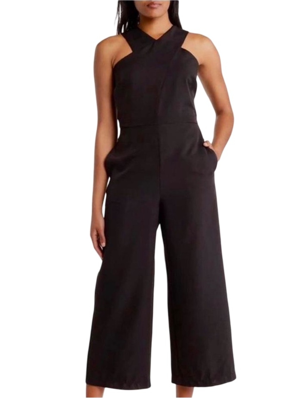 NWT Sam Edelman Criss Cross Neck Black Sleeveless Wide-Leg Jumpsuit
